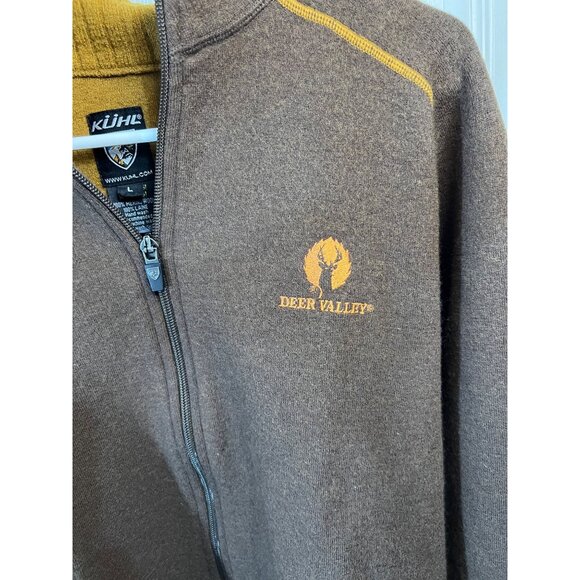 Kuhl Deer Valley Brown Fleece Full-Zip Jacket With Yellow Stripes Mens Size L Wa - Picture 4 of 12